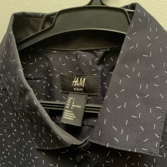 SlimFit Men’s L line pattern Navy Dress Shirt NEW - Picture 4 of 4